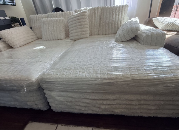 White Elegant  Couch.  Double Chaise Lounge Couch