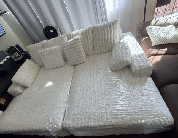 White Elegant  Couch.  Double Chaise Lounge Couch